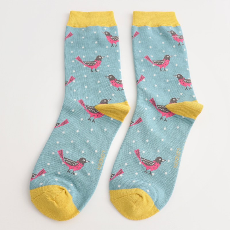 MISS SPARROW Blackbirds Socks Duck Egg