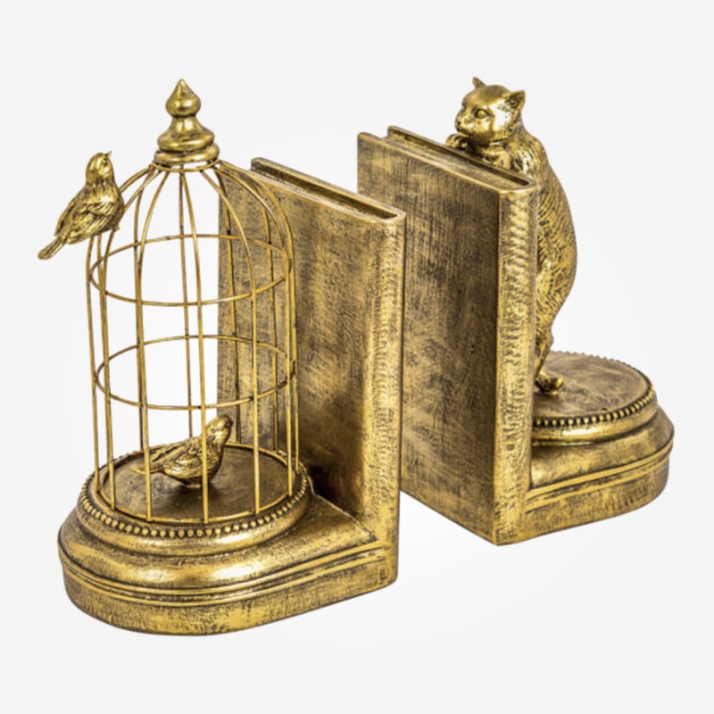 Gold 'Curious Cat' Bookends