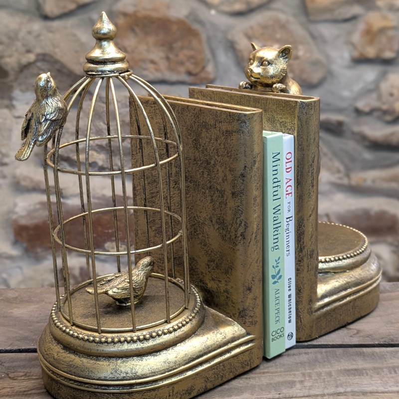 Gold 'Curious Cat' Bookends