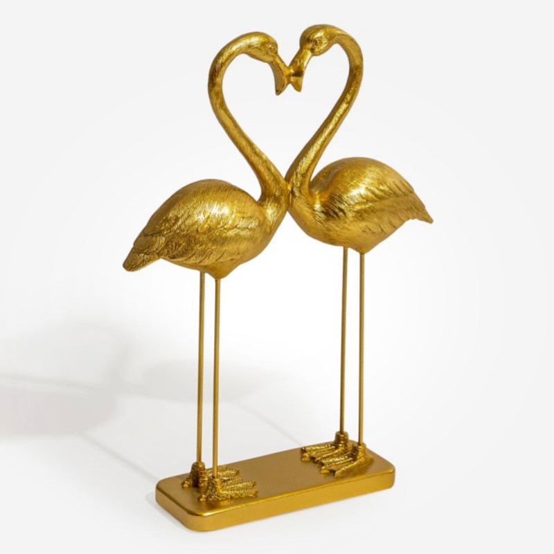 Gold 'Love Heart' Pair of Flamingos Figure