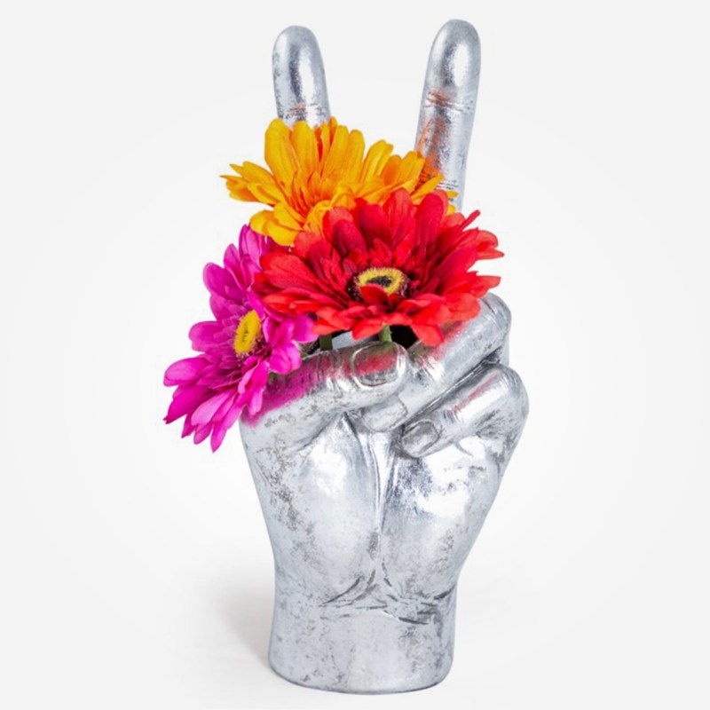 Large Silver ‘Peace’ Hand Vase