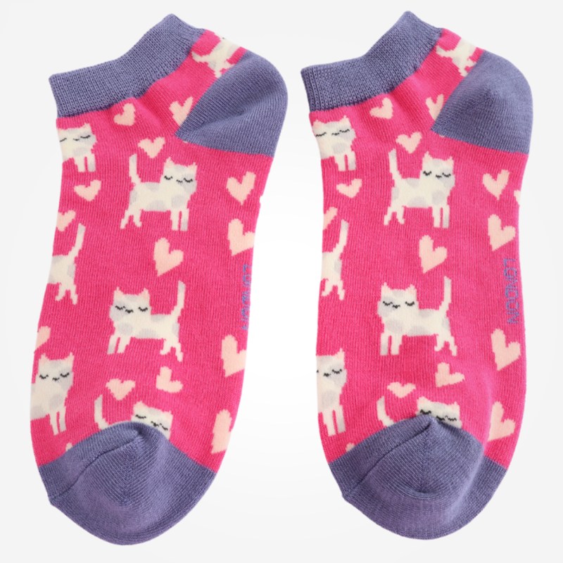 Miss Sparrow Sleepy Cats Hot Pink Trainer Socks
