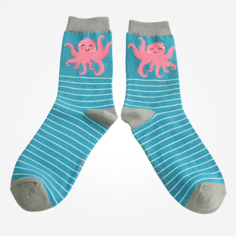 MISS SPARROW Pink Octopus Teal Socks