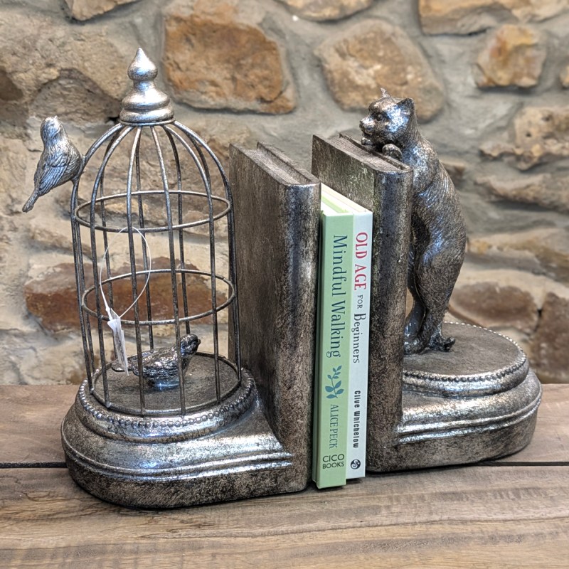 Silver 'Curious Cat' Bookends