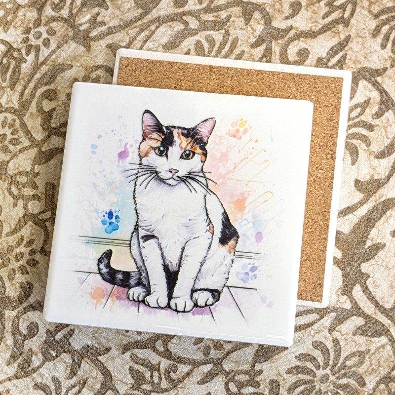 Tortoiseshell Cat ceramistone coasters