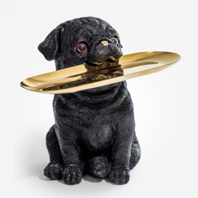 Black Pug Dog Holding Tray