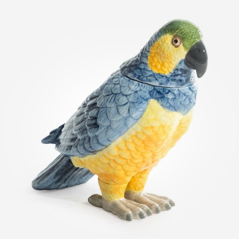Blue & Yellow Parrot Ceramic Jar
